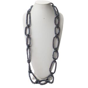 Designer Womens 925 Silver/18K Gold Tahitian Pearl Link Statement Necklace 44"